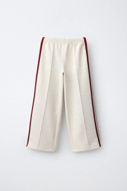 ZARA БРЮКИ WIDE LEG С КОНТРАСТНЫМИ ЛАМПАСАМИ, ПЕСОЧНЫЙ МЕЛАНЖ