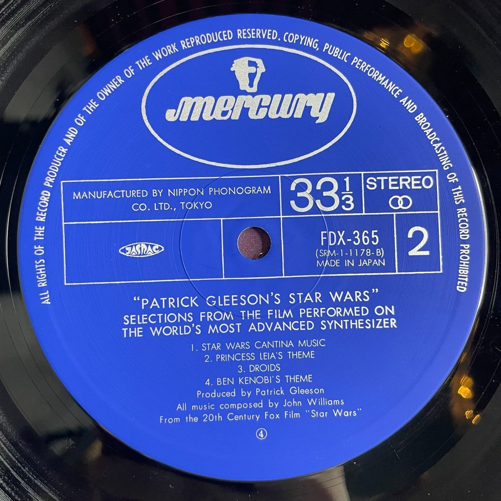 Винтажная виниловая пластинка LP Patrick Gleeson Star Wars (Japan 1977) (No Obi)