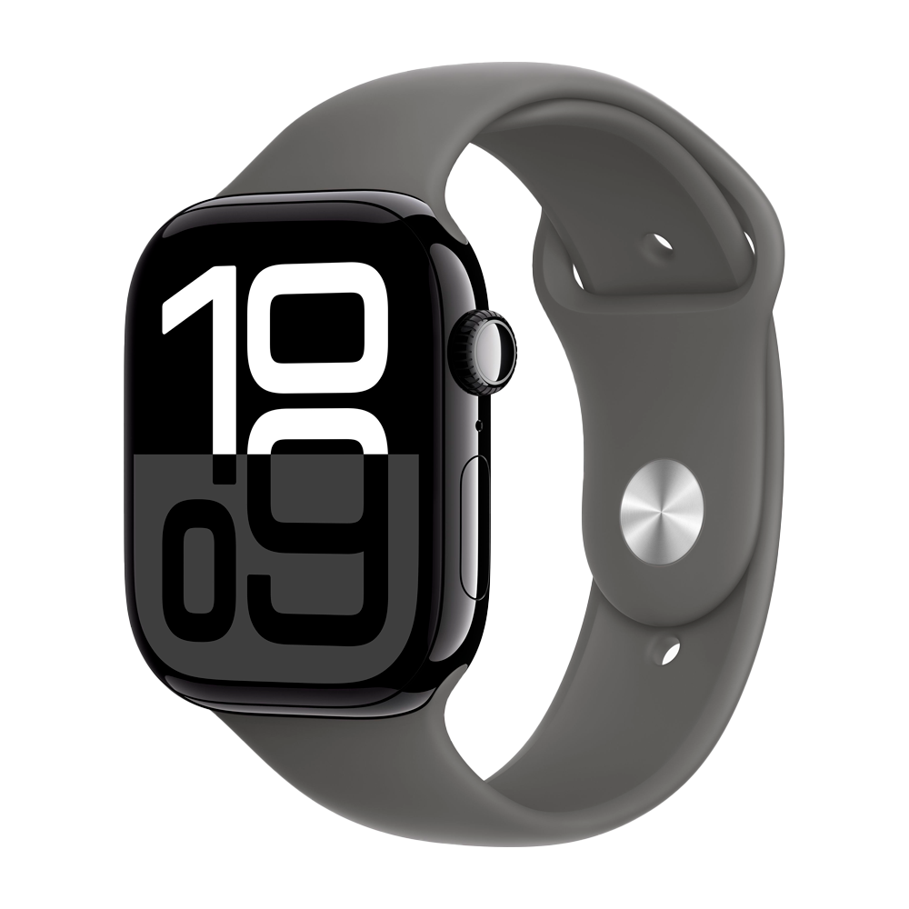 Умные часы Apple Watch Series 10 GPS, 46mm, Jet Black Aluminium Case with Sport Band M/L, Stone Gray (Черный)