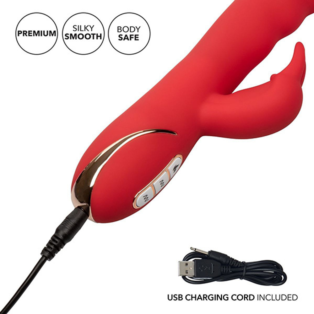Красный вибромассажер-кролик 21,5см с функцией нагрева California Exotic Novelties Heated Silicone Ultra-Soft Rabbit SE-0609-50-3