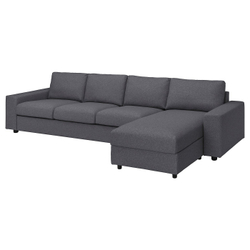 IKEA VIMLE  (ИКЕА ВИМЛЕ)  -  Чехол на 4-местный диван с шезлонгом - с широкими подлокотниками/Gunnared средне-серый