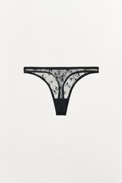 ZARA ТРУСЫ ТАНГА ИЗ КРУЖЕВА, ЧЕРНЫЙ