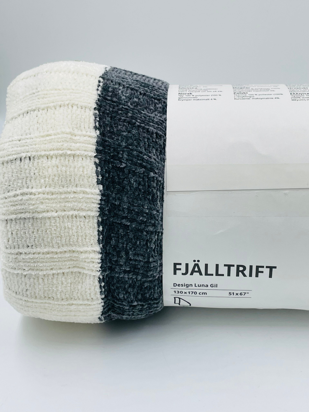 Плед IKEA FJАLLTRIFT разноцветный в полоску (зеленый/бежевый/серый) 130х170 см (из Финляндии)