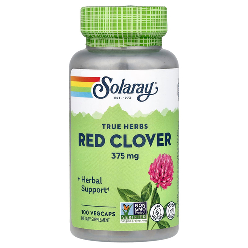 Solaray, True Herbs, красный клевер, 375 мг, 100 вегетарианских капсул