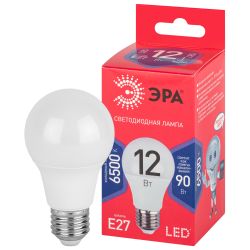 Лампа светодиодная ЭРА RED LINE LED A60-12W-865-E27 R 12Вт груша холодный дневной свет Е27 | Лампы cветодиодные Груша (A)