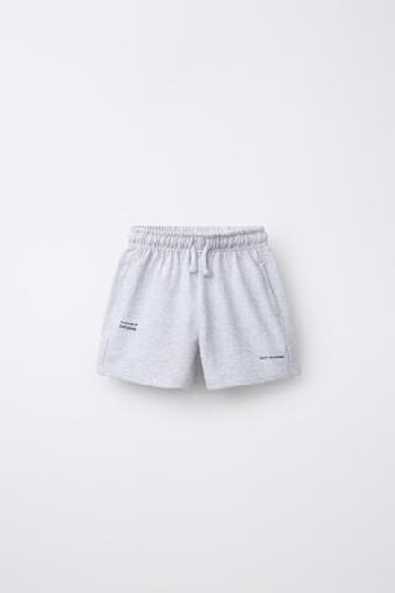 ZARA ШОРТЫ-БЕРМУДЫ БАЗОВЫЕ С ТЕКСТОВЫМ ПРИНТОМ, СЕРЫЙ МЕЛАНЖ