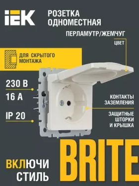 Розетка одноместная с заземлением Iek