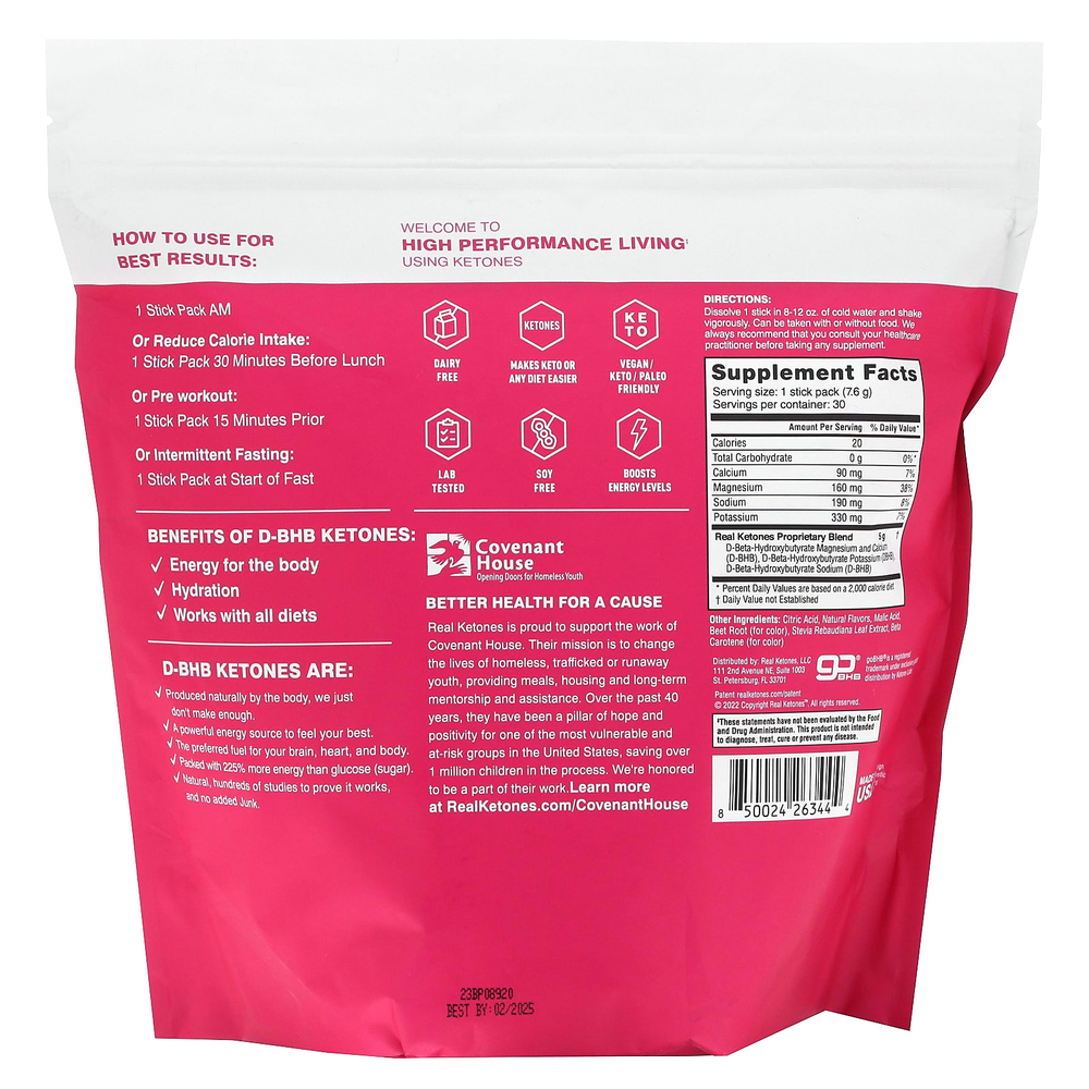 Real Ketones, Shift, малиновый лимонад, 30 пакетиков со смесью для приготовления напитка, 7,6 г (0,27 унции)