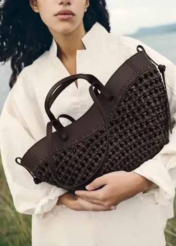 POLENE СУМКА CYME RAFFIA MINI, ЦВЕТ ЧЕРНОГО ДЕРЕВА
