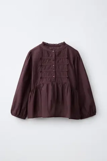 ZARA РУБАШКА С ЗАСТЕЖКАМИ-ТОГГЛ И СКЛАДКАМИ, БУРГУНДИ