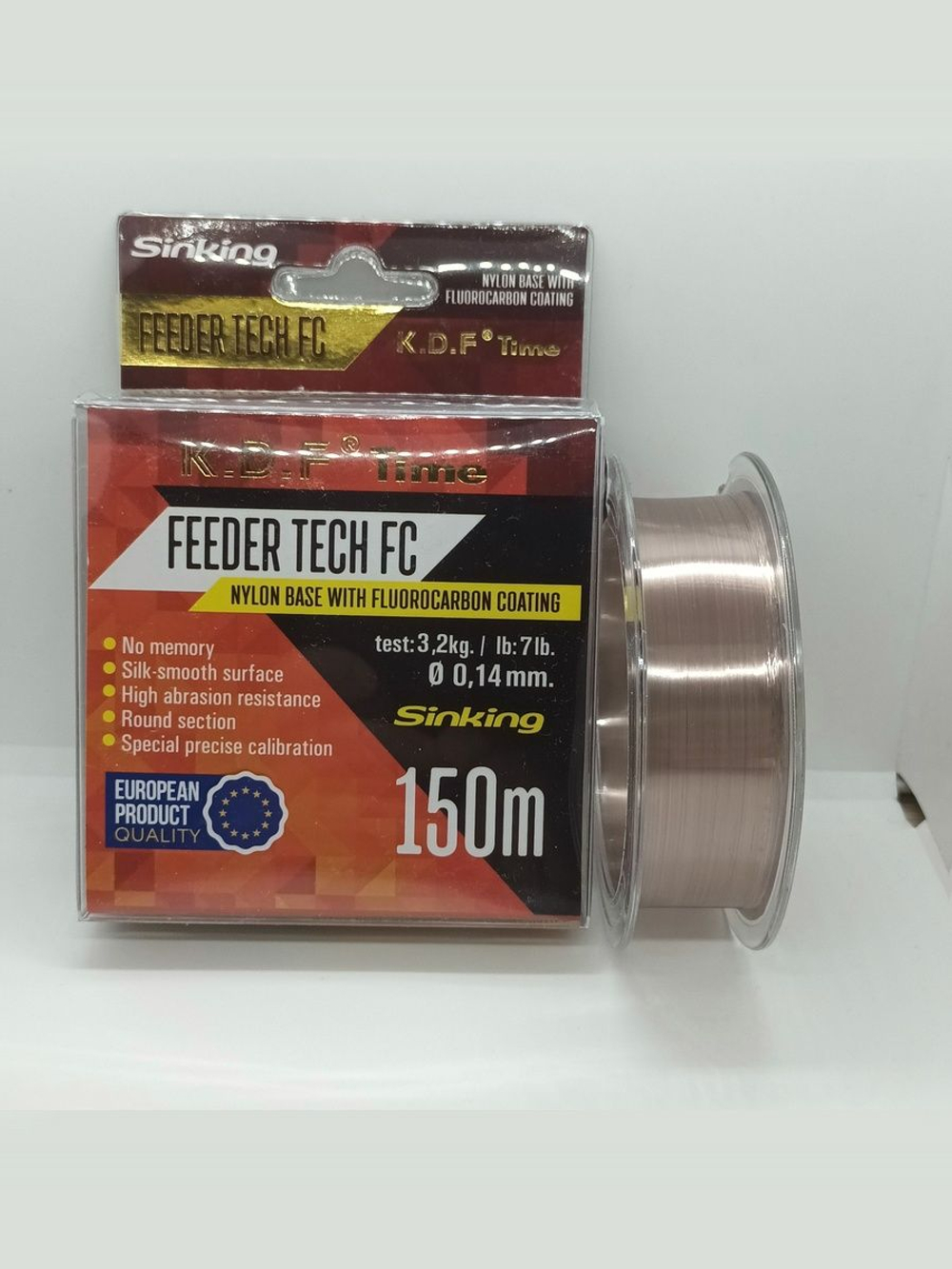Леска с покрытием флюорокарбона KDF Feeder Tech FC 0,14 мм 150 м