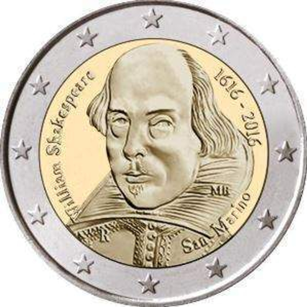 2 евро 2016 Сан-Марино - Шекспир (в буклете). Уценка