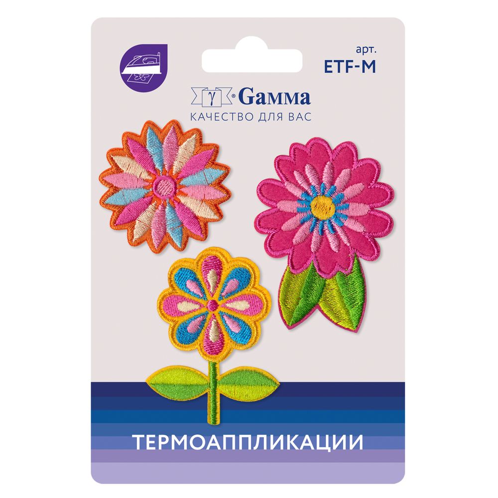 Аппликация термоклеевая "Цветы" 5х3.5 см, №03, 3 шт, 03-303, Gamma ETF