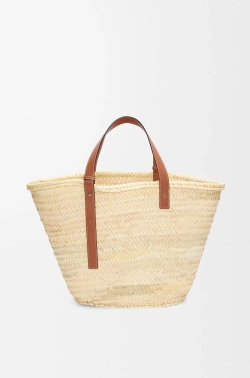 Loewe Большая классическая корзина из пальмовых листьев и телячьей кожи, натуральный/коричневый