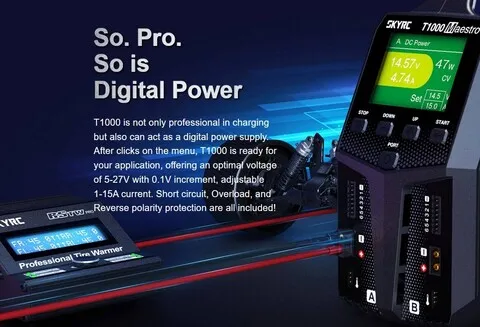 Зарядное устройство SkyRC T1000 AC 450 Вт, DC 1000 Вт, 20 А, 1-6S Lipo, 2 канала