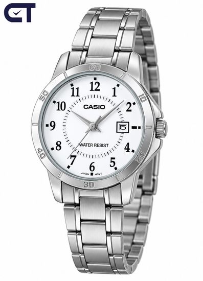 CASIO LTP-V004D-7B CASIO Collection женские наручные часы — светлый циферблат, стальной браслет и удобная индикация даты