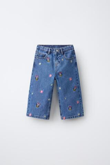 ZARA ДЖИНСЫ-КЮЛОТЫ С ВЫШИВКОЙ DAISY © DISNEY, СИНИЙ