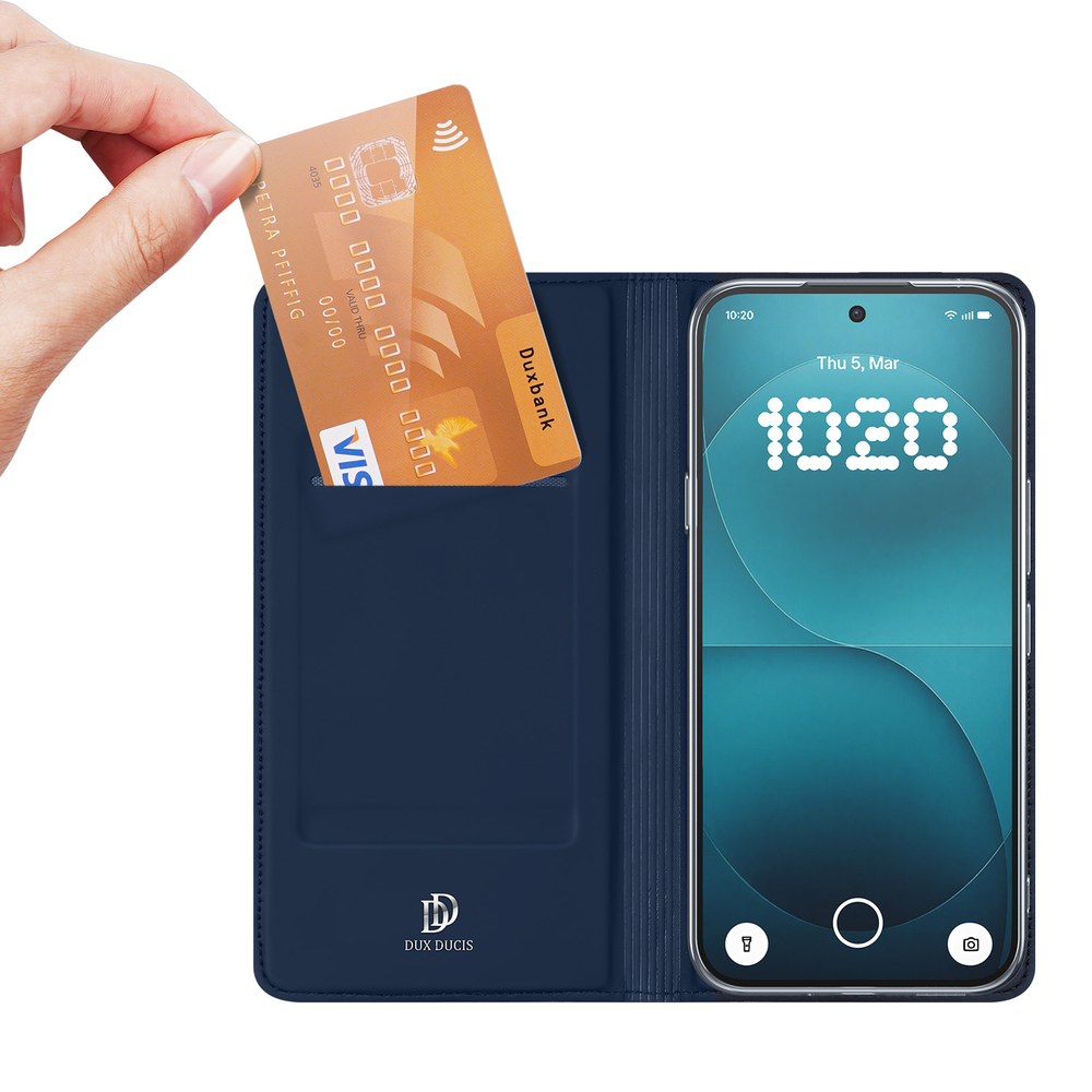 Чехол книжка из кожи синего цвета для Nothing Phone 4a Pro, серия Skin Pro Series от Dux Ducis