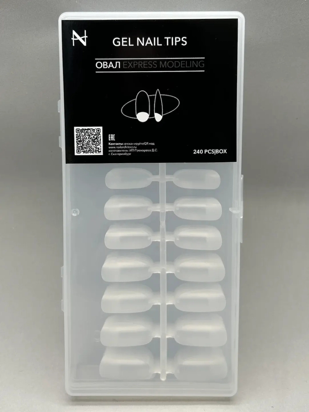 Nail ARCHITECT Гелевые типсы "Овал" Для наращивания ногтей, 12 размеров, 240 шт