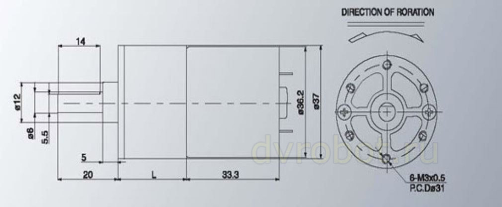 Мотор-редуктор ZGA37RG-520/12V/68
