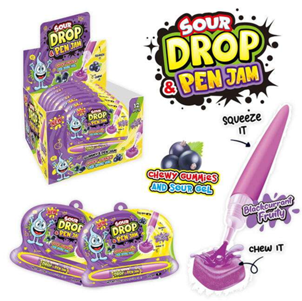Жидкая карамель-гель + мармелад "Blackcurrant Sour drop pen jam" 12шт*55г