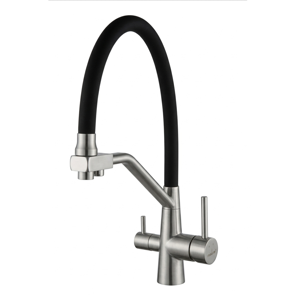 Смеситель для кухни 35k MIXLINE МЛНС-0404 (MLSS-0404) черный гиб.излив,подкл.к фильтру,п/гайку САТИН