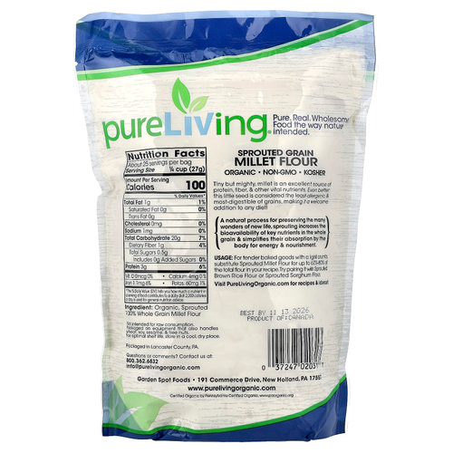 Pure Living, органическая мука из пророщенного проса, 680 г (24 унции)