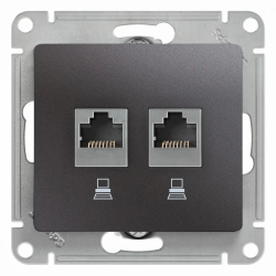 GLOSSA РОЗЕТКА двойная компьютерная RJ45+RJ45 кат. 5e, механизм, ГРАФИТ
