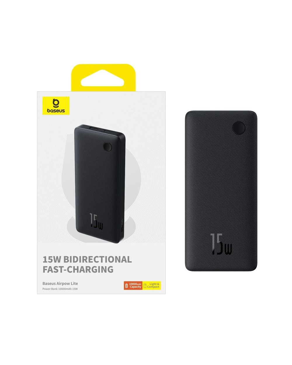 Внешний аккумулятор повербанк Black Power Bank 10000mAh 15W BASEUS