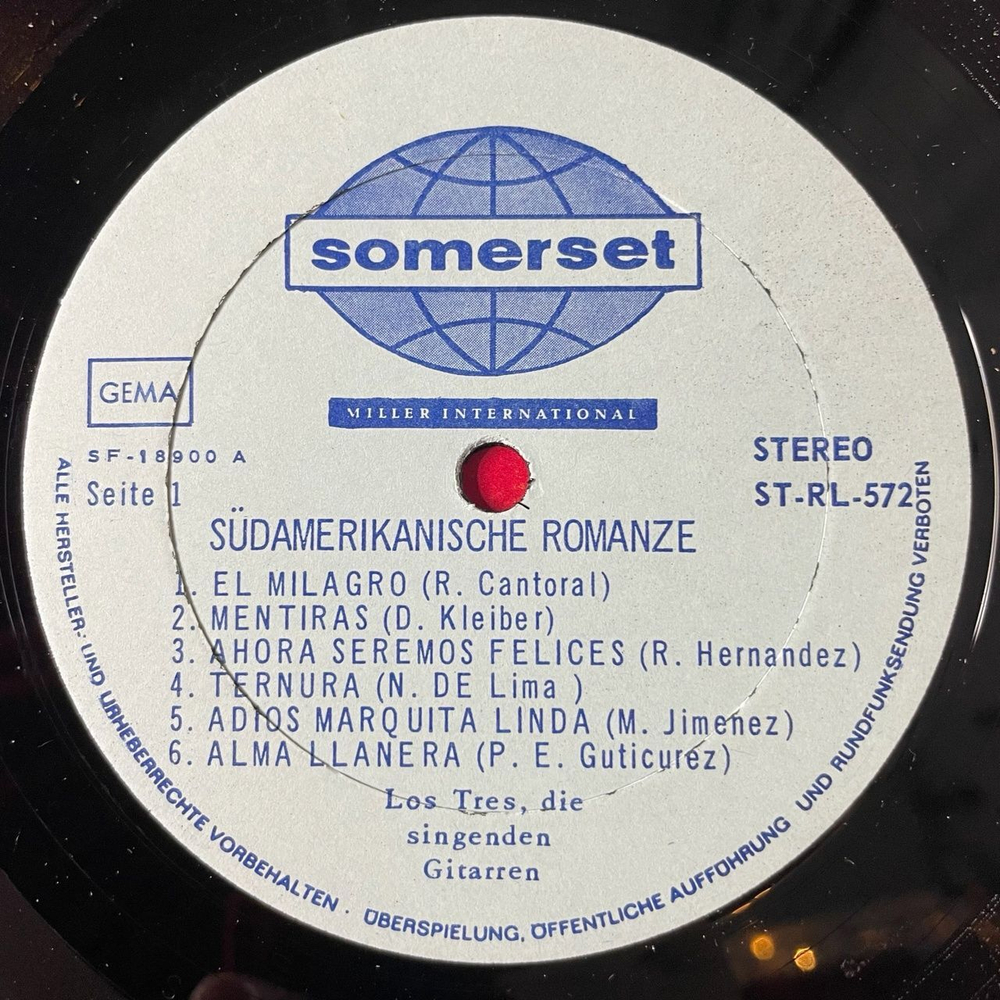Винтажная виниловая пластинка LP Los Tres Sud Amerikanische Romanze Caballeros Und Gitarren In Sudlichen Nachten (Germany 1963)