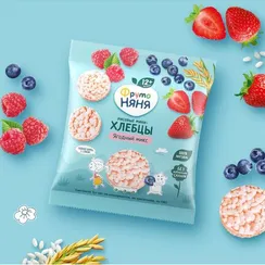 Мини-хлебцы ФрутоНяня рисовые с яблоком клубникой черникой и малиной Ягодный микс 30г