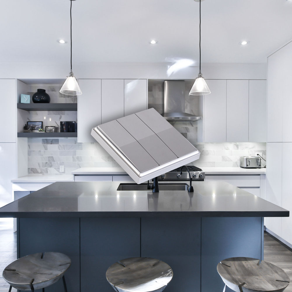 Беспроводной выключатель GRITT Elegance 3кл. серебристый комплект: 1 выкл., 3 реле 500Вт E231330TG