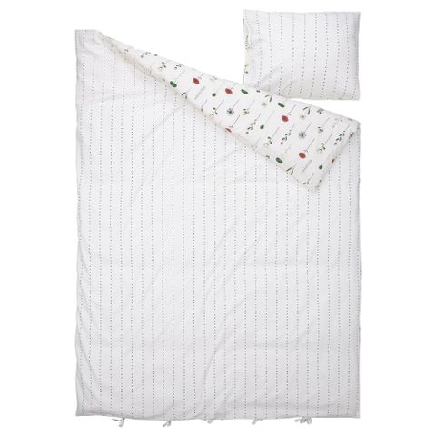 Комплект постельного белья IKEA NATTSLANDA (НАТТСЛЭНДА), Детский, Белый с рисунком, 150х200, 50х80 см
