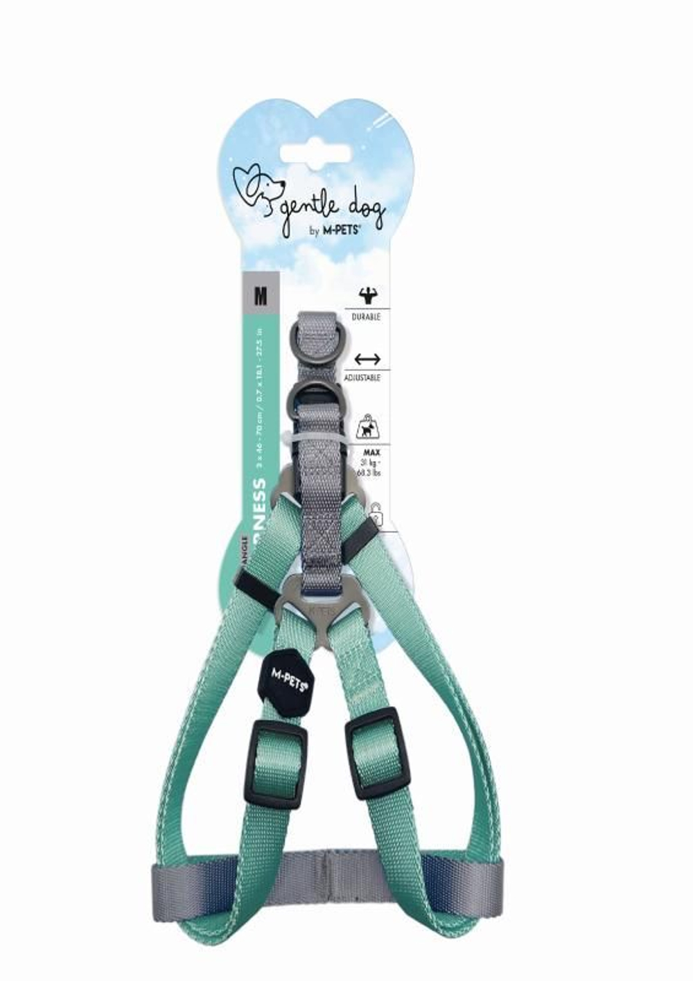 Шлейка для собак GENTLE DOG M, 2.0 x 46 - 70 см бирюзовая