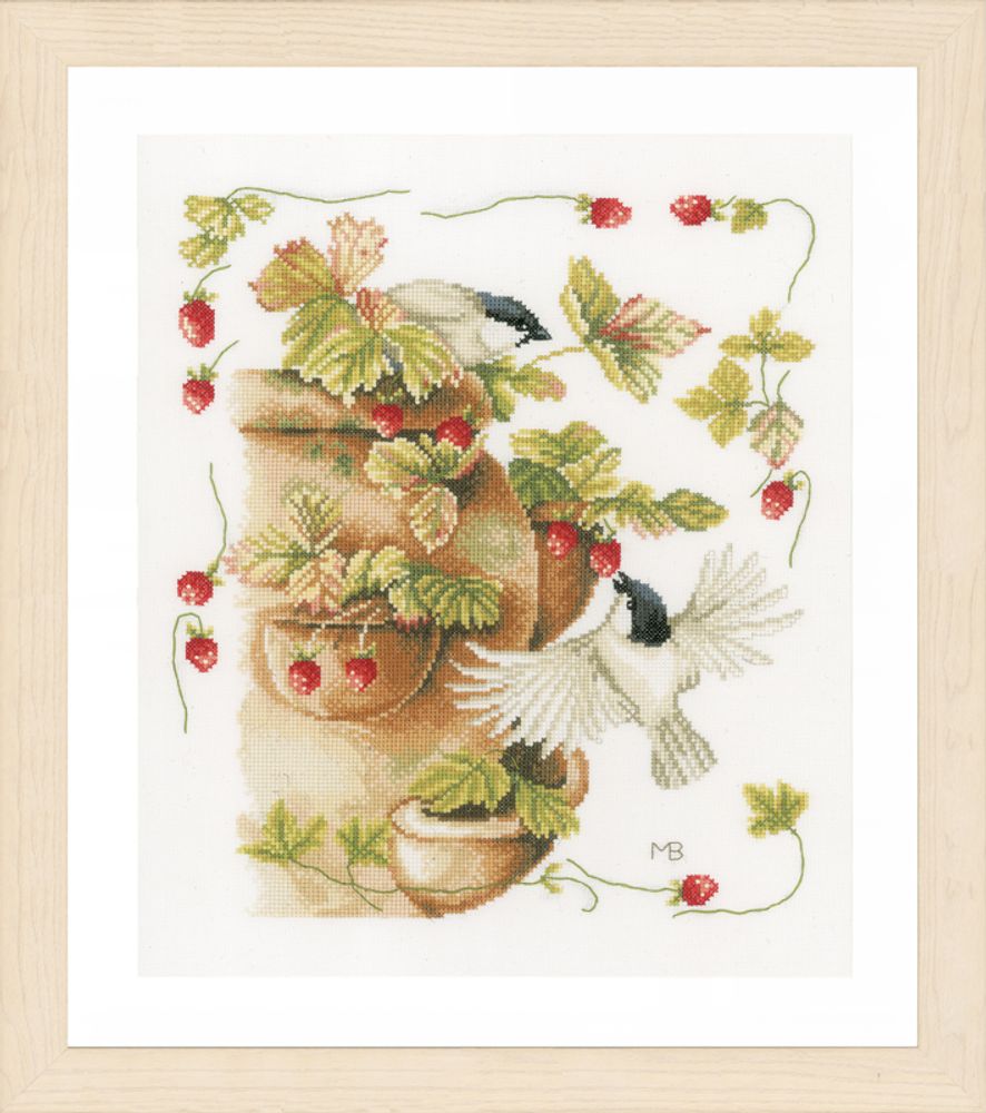 Набор для вышивания нитками Lanarte, Strawberries &amp; Birds, 30х33 см