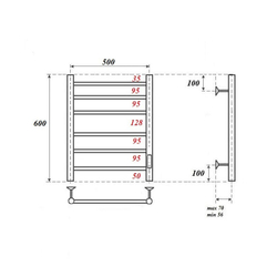 Полотенцесушитель электрический Point Аврора PN10856 П6 500x600 диммер справа, хром