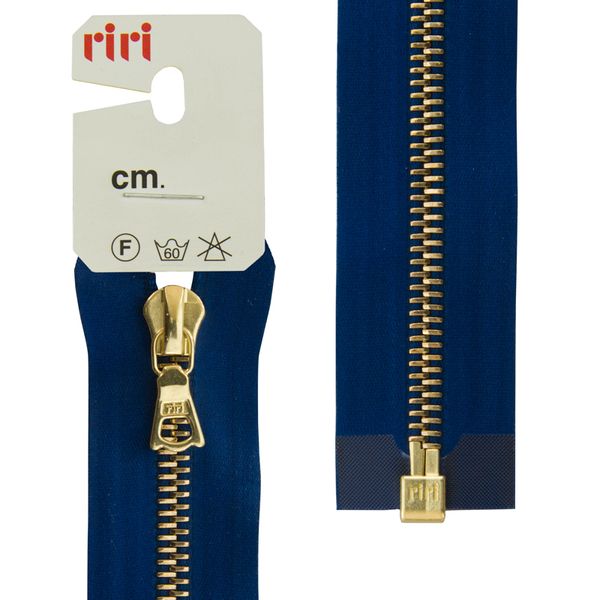 Молния металл RIRI Т6 (6 мм) 1 зам., разъем., 70 см, Gold, атласная тесьма, цв.9603, синий, 1 шт