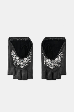 ZARA КОЖАНЫЕ ПЕРЧАТКИ СО СТРАЗАМИ, ЧЕРНЫЙ