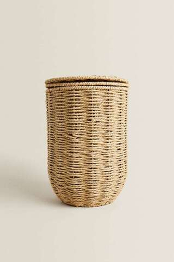 ZARA HOME КОРЗИНА ДЛЯ БУМАГ СО СЪЕМНОЙ КРЫШКОЙ, СВЕТЛО-БЕЖЕВЫЙ