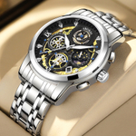 ABORNI Quartz Movement Stainless Steel Watchband Watch Men"s Watches Black Dial