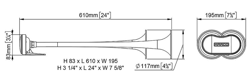 Электропневматический горн, двухрожковый, 177/218 Гц (10014868)