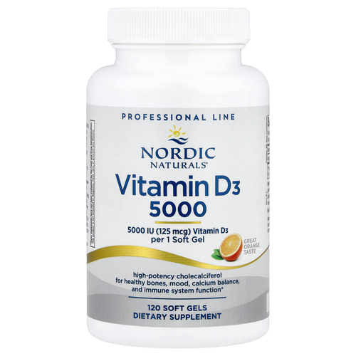 Nordic Naturals, витамин D3 5000, с апельсиновым вкусом, 125 мкг (5000 МЕ), 120 капсул