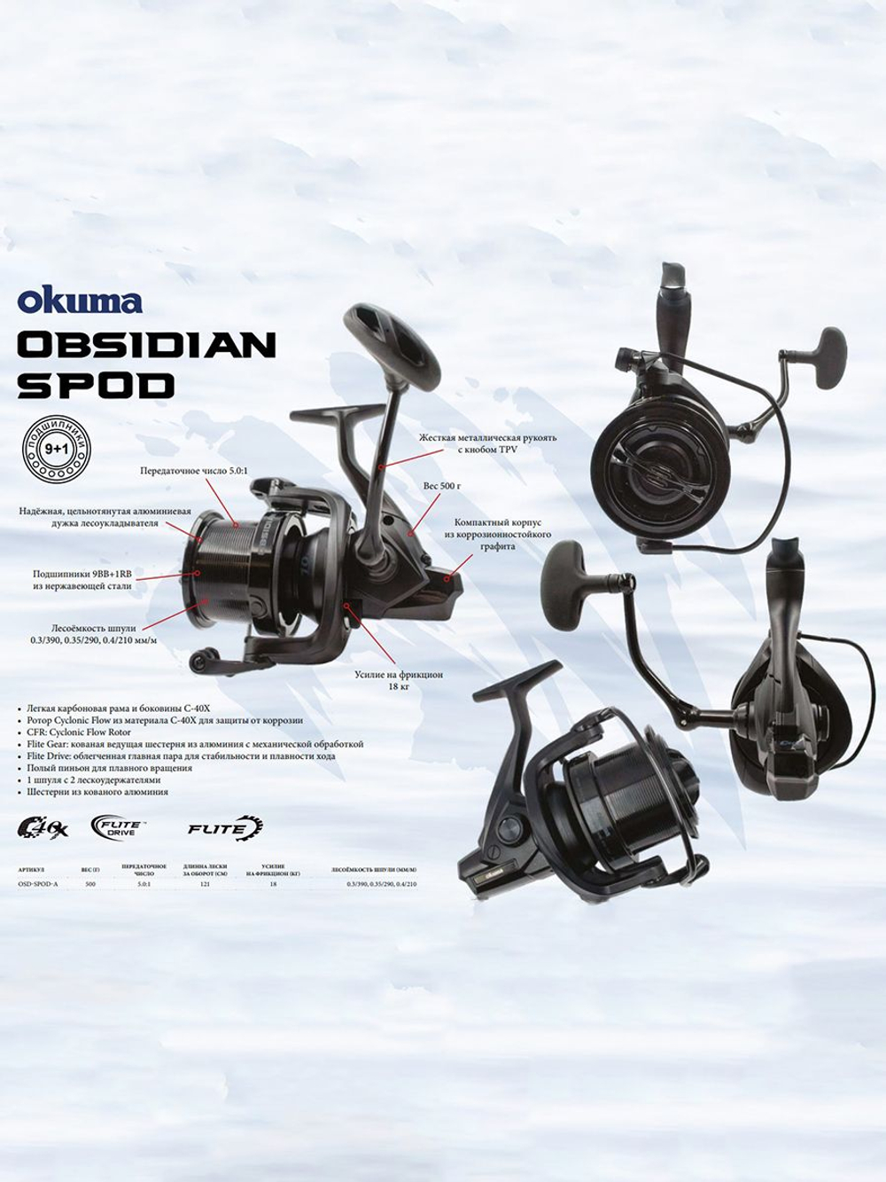 Катушка безынерционная Okuma Obsidian Spod OSD-SPOD-A Big Pit LH 5.0:1