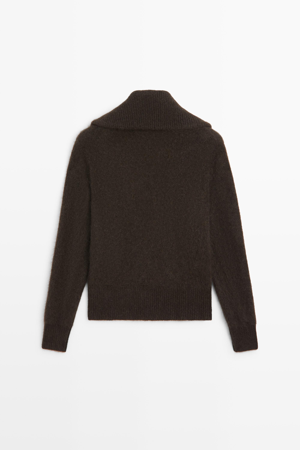 Massimo Dutti Трикотажный кардиган с начёсом и высоким воротником, коричневый