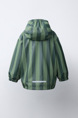 ZARA ПРОРЕЗИНЕННЫЙ ДОЖДЕВИК WATER RESISTANT В ПОЛОСКУ, ЗЕЛЕНЫЙ