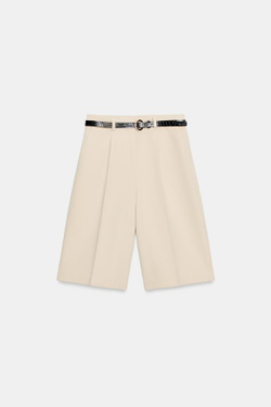 ZARA ДЛИННЫЕ ШОРТЫ С РЕМНЁМ, ЦВЕТ СЛОНОВОЙ КОСТИ