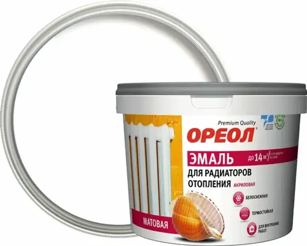 Эмаль для радиаторов акриловая для внутренних работ Ореол матовая белая