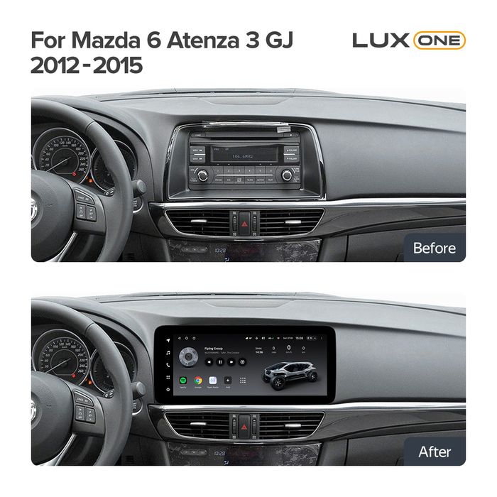 Магнитола для Mazda 6 GJ 2012-2015 (ШГУ цветной) - Teyes LUX ONE 360 монитор 12.3" 2K QLED на Android 10, Быстрая, CarPlay, 4G SIM-слот, 4 камеры в комплекте