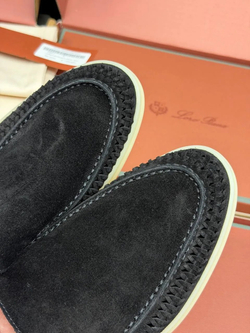 Летние мужские черные лоферы Loro Piana Summer Walk с плетением
