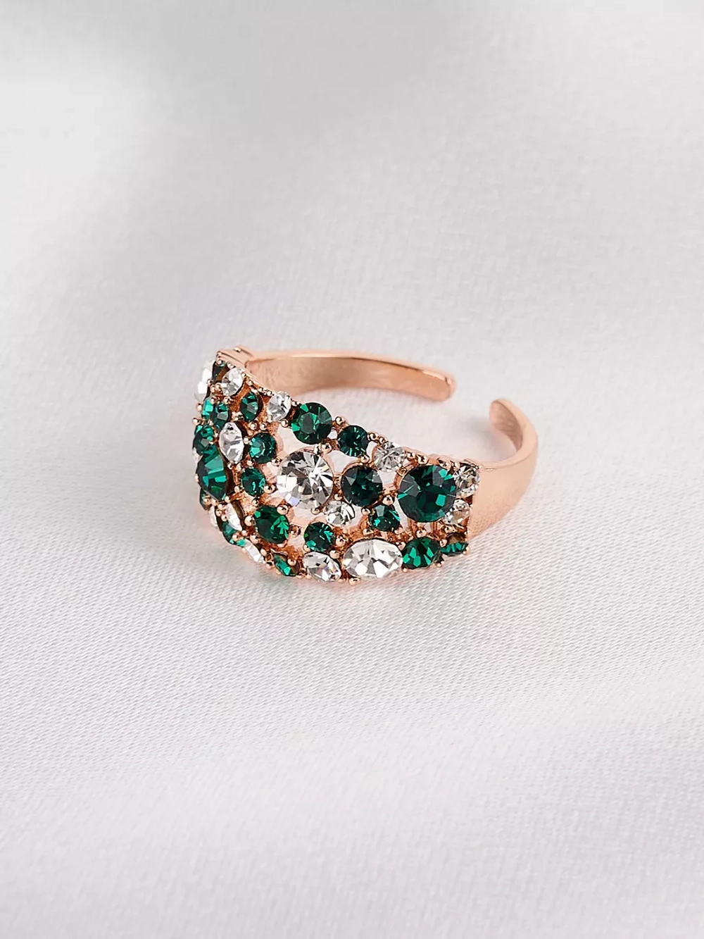 Кольцо Россыпь из зеленых камней Swarovski